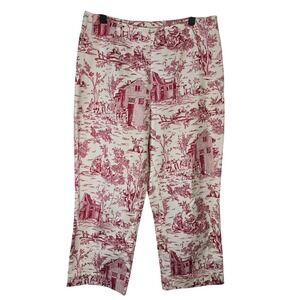 White Stag Toile Print Pants Ladies Size‎ 12 Tusk Red Village Scene Crop